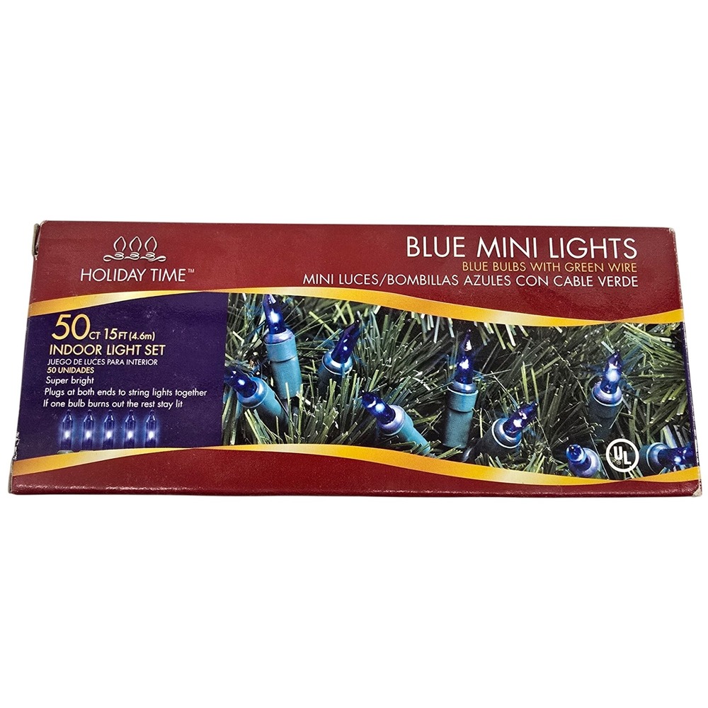 Holiday Time 50 Count Blue Mini Lights 15ft Green Wire Indoor Christmas String